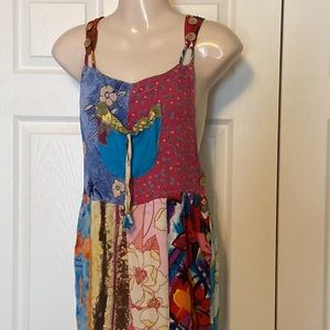 Sacred Thread size Small BOHO funky hippie overalls. Patchwork fabric collage.